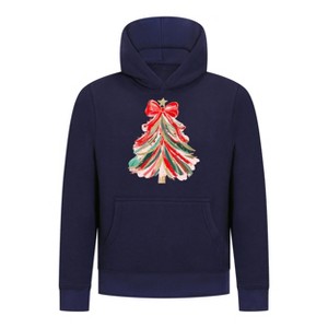 Everyday Kids Christmas Collection Red & Gold Painted Tree Girls Pullover Hoodie – Holiday Sweatshirt - 1 of 4