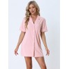 cheibear Women's Notched Collar Button Down Pajama Shirt Dress with Pocket - 2 of 4