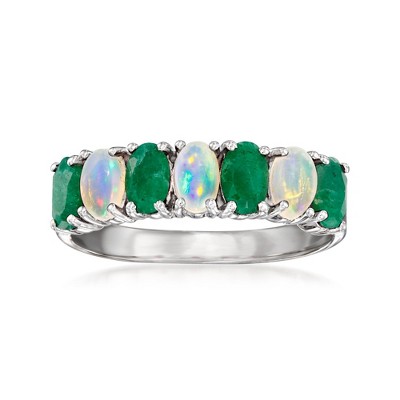 Ross-Simons Opal and 0.90 ct. t.w. Emerald Ring in Sterling Silver