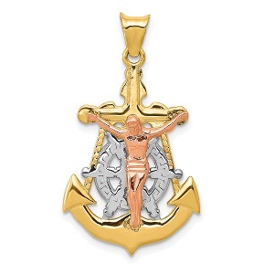 Black Bow Jewelry 14k Tri-Color Gold Hollow Mariner Crucifix Cross Pendant - 1 of 4