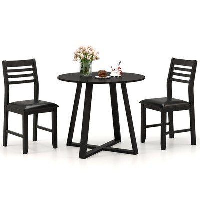 Tangkula 3-Piece Dining Table Set for 2 w/ 2 PU Leather Chairs for Small Space Black