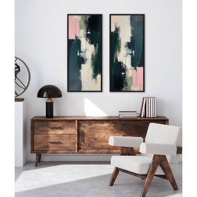Emerald Blush Abstract Canvas Print with Black Frame, 18x40