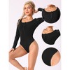Allegra K Women's Ribbed Square Neck Front Buttons Casual Long Sleeve Body Shapers - 3 of 4