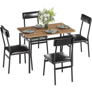 Coucheta 5-Piece Dining Table Set with 4 PU Upholstered Chairs, Industrial Metal Frame, Space-Saving Design - 1 of 4