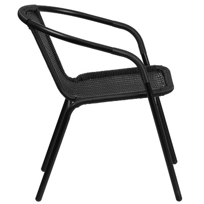 Black Rattan Indoor-Outdoor Stackable Dining Chairs with Curved Back, Set of 2