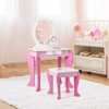 Tangkula 2-in-1 Kids Vanity Set Makeup Table & Chair Set for Toddlers w/Detachable Mirror Pink/White - 3 of 4