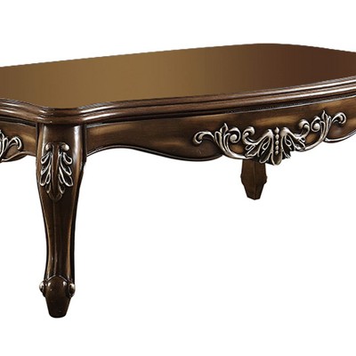 Latisha Antique Oak Rectangular Coffee Table with Carved Legs