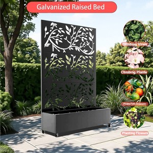 Metal Privacy Screen with Planter Box, 72" H x 47" W Outdoor Privacy Screens and 3-Panels, Garden Decorative with Trellis for for Climbing Vines - 1 of 4
