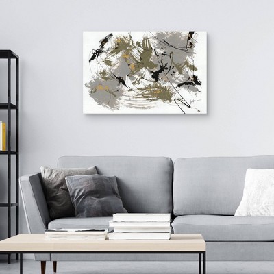37" x 25" Black and Gold Abstract Canvas Art