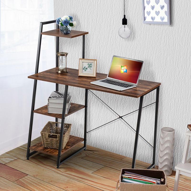 Costway Computer Desk with Shelves Study Writing Desk Workstation with Bookshelf Natural\Brown, 2 of 13