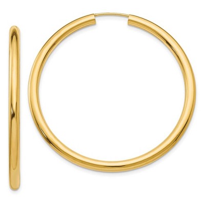 Black Bow Jewelry 3mm x 45mm 14k Yellow Gold Polished Endless Tube Hoop Earrings