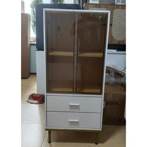 White Storage Cabinet with Glass Doors & Wave-Design Drawers  for Living Roo - 1 of 1
