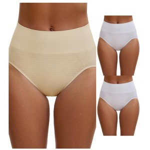 INSPIRE CHIC Women's High Waist Tummy Slimming Elastic Briefs Breathable Butt Lifter Underwear 3 Packs - 1 of 4