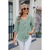 Women 3/4 Long Sleeve Ruffle Pleated Shirt Summer Fall Casual V Neck Loose Top - 2 of 4