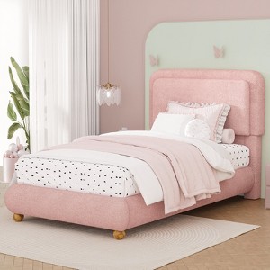 Brafabhome Boucle Cloud Upholstered Twin Size Bed Frame with Round Corners Headboard and Thickened Footboard for Kids, No Box Spring Required - 1 of 4