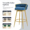blue Swivel bar height bar stools set of 2, hand woven back and gold metal legs, modern low back upholstered kitchen chair - 3 of 4