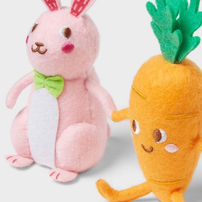 Pink and Orange Felt Bunny and Carrot Easter Figurine Duo