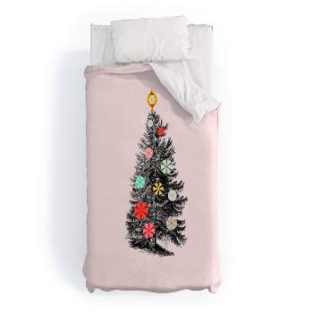 Twin Extra Long Showmemars Retro Christmas Tree 2 Polyester Duvet Cover + Pillow Shams Black - Deny Designs