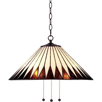 Robert Louis Tiffany Bronze Plug In Swag Pendant Chandelier 21" Wide Tiffany Style Feather Art Glass Fixture for Dining Room House (Colors May Vary)