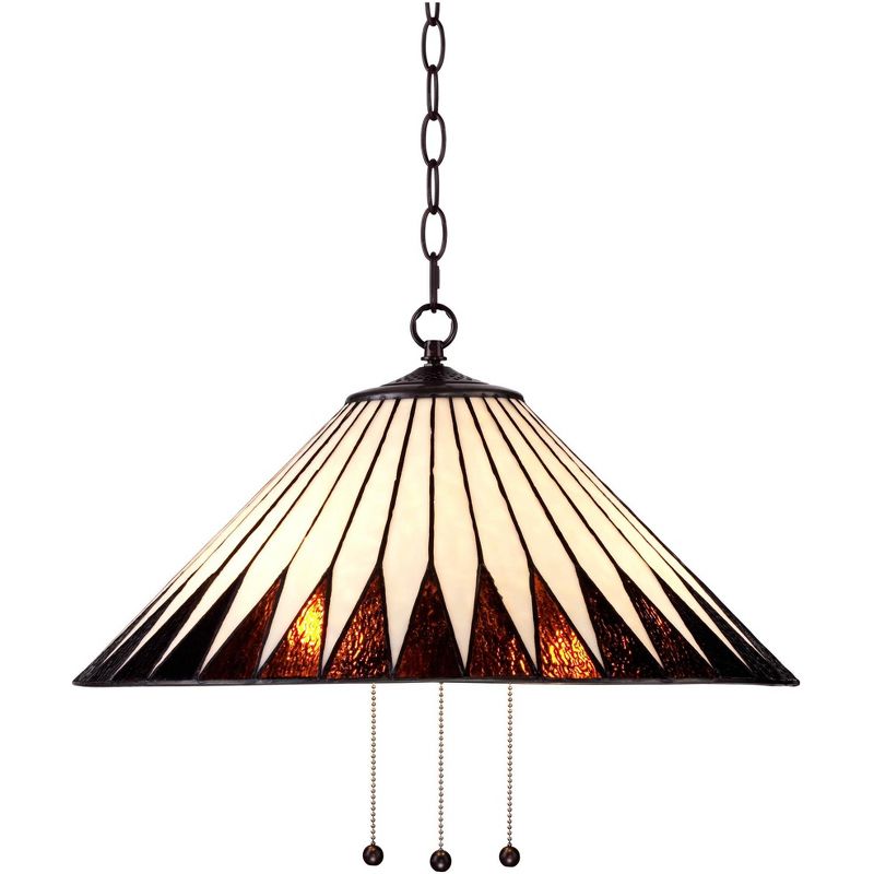 Robert Louis Tiffany Bronze Plug In Swag Pendant Chandelier 21" Wide Tiffany Style Feather Art Glass Fixture for Dining Room House (Colors May Vary), 1 of 9