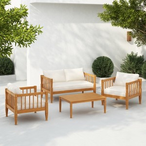 Scott Living Darla 4 Piece Outdoor Sleek Acacia Wood Seating Set with Water-Resistant Cushion - 1 of 4