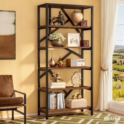 Gulches 71" Industrial Etagere Bookcase, 6-Shelf Display Rack Bookshelf