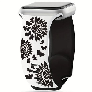 HTUTWOO Sunflowers Engraved Apple Watch Band, Soft Silicone Strap 38/40/41/42/44/45/49mm for iWatch Series 11 10 9 8 7 6 5 4 3 2 1 SE Ultra - 1 of 4