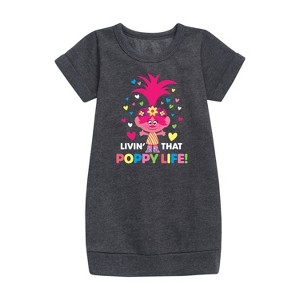 - Trolls - Livin That Poppy Life Graphic Short Sleeve Fleece Dress - 1 of 3