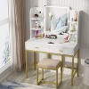 PAKASEPT Makeup Vanity Desk with Lighted Mirror and Stool, White Makeup Table with Storage Shelves, 2 Drawers - 4 of 4