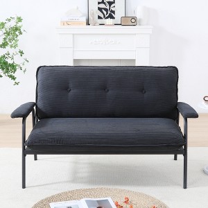 YONWAY 53"Corduroy Loveseat Couches, Small Loveseat, with Stylish Metal Handrails Button-Tufted Backrest  for Small Living Room Home Office - 1 of 4