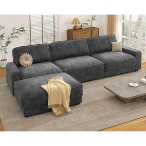 Dyonery 120" Oversized Modular Sectional Sofa, L Shaped Cloud Couch, 4 Seat Comfy Set with Pillows & Movable Ottoman, Chenille - 1 of 4