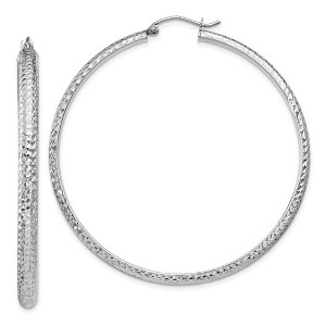 Black Bow Jewelry 3.5mm, Diamond Cut 14k White Gold Round Hoop Earrings, 52mm (2 Inch) - 1 of 4