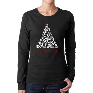 LA Pop Art Paw Christmas Tree - Women's Word Art Long Sleeve T-Shirt - 1 of 4