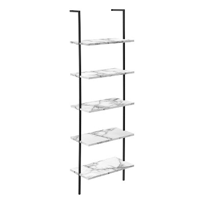 Monarch Specialties Bookshelf Bookcase Etagere Ladder 5 Tier 72InchH Office Bedroom Metal Laminate White Marble Look Black Contemporary Modern