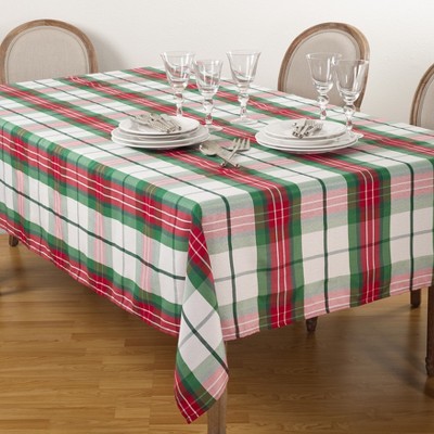Saro Lifestyle Plaid Pattern Design Winter Christmas Holiday Tablecloth, 50"x70", Multi, Oblong