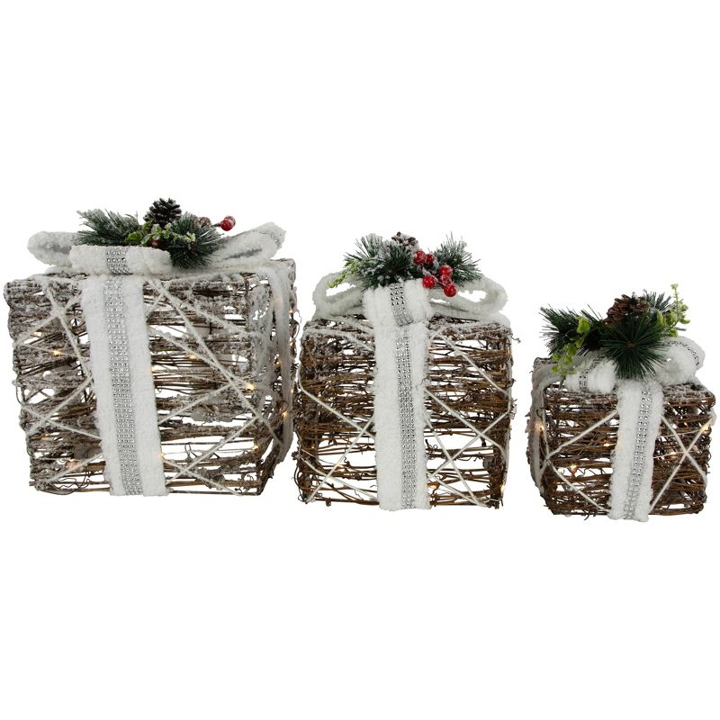 Northlight Set of 3 LED Lighted Gift Boxes with Pine and Berries Christmas Decorations 9.75", 4 of 7