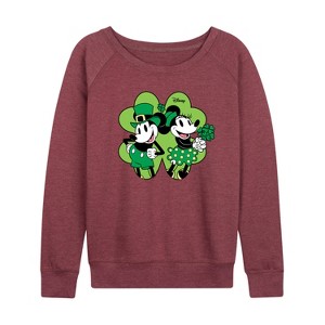 Women's - Disney - Mickey Minnie Shamrock Lightweight French Terry Wide Neck Long Sleeve Shirt - 1 of 4