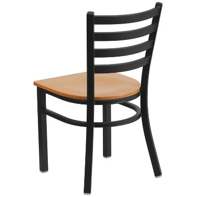 Natural Wood Seat Black Metal Ladderback Side Chair