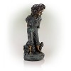 16" Boy Giving Piggyback Ride Magnesium Oxide Statue Gray - Alpine Corporation: Outdoor Children Sculpture - image 3 of 4