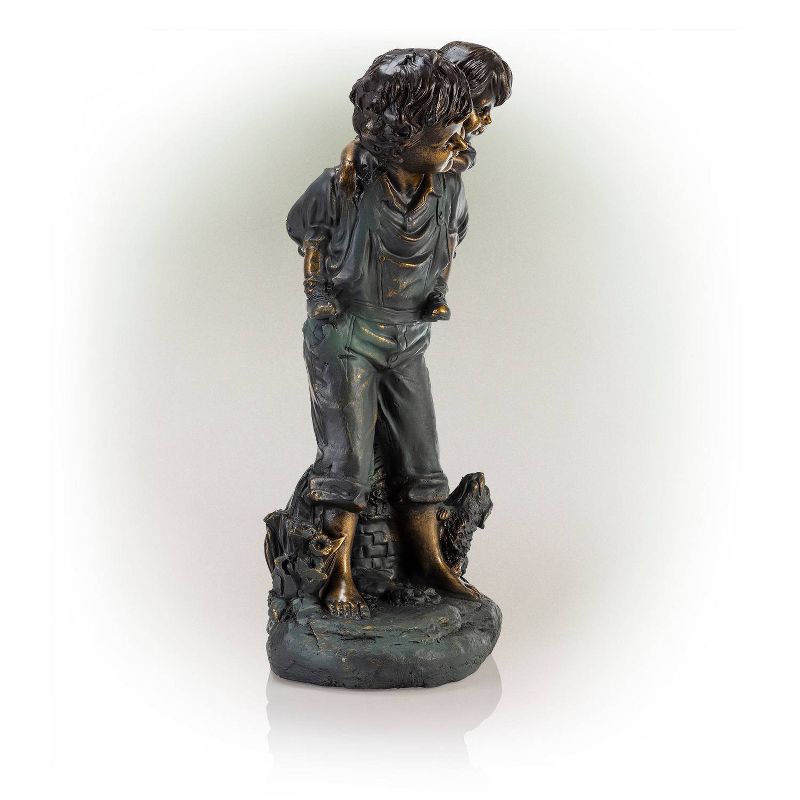 16&#34; Boy Giving Piggyback Ride Magnesium Oxide Statue Gray - Alpine Corporation, 4 of 8