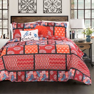 Red Meridian Quilt Set 5pc - Lush Decor, Size: Full/Queen