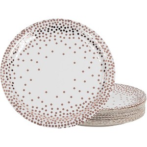 Juvale 48-Pack Metallic Rose Gold Foil Polka Dot Disposable Paper Plates Party Supplies, 9 Inch - 1 of 4