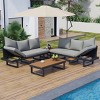 4-Piece Outdoor Seating Set, Sectional Sofa with Coffee Table and Adjustable Reclining Seats, Metal Sofa with Foam Cushions-Coolbibila - 3 of 4