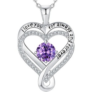 Infinity Heart Birthstone Necklace, S925 Sterling Silver I Love You Jewelry Gift - 1 of 4