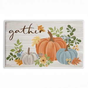 Stupell Industries Gather Welcome Autumn Pumpkins Printed Plush Bath Mat And Bath Rug, Design By Cat Thurman Designs, 18"X30" - 1 of 4