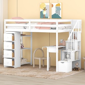 NicBex Twin Size Bunk Bed with Desk Loft Bed Pine Bed Frame with 4 Drawers, 3 Shelves, Storage Stairs and Guardrail, No Box Spring Required - 1 of 4