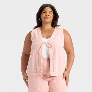 Women's Denim Tie-Front Utility Vest - Universal Thread™ - 1 of 3