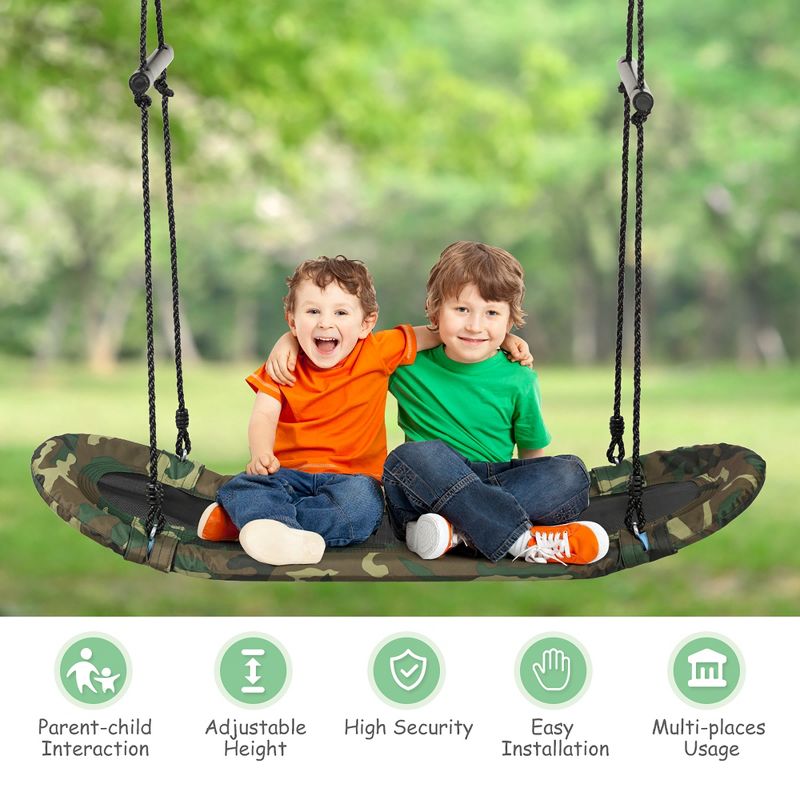 Costway Saucer Tree Swing Surf Kids Outdoor Adjustable Oval Platform Set w/ Handle Blue\Green\ Colorful\Camouflage green, 5 of 11