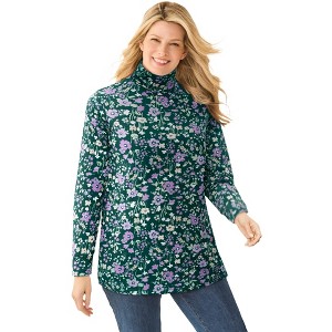 Woman Within Perfect Printed Long-Sleeve Turtleneck Tee - 1 of 4