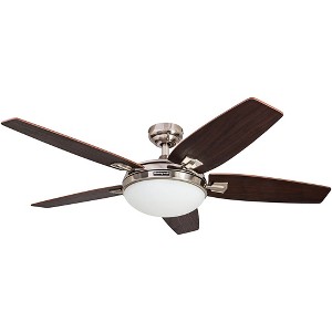 Honeywell Ceiling Fans Carmel Modern 48 Inch Ceiling Fan with LED Light and Remote Control, Indoor Fan, 5 Contemporary Blades, Brushed Nickel - 1 of 4